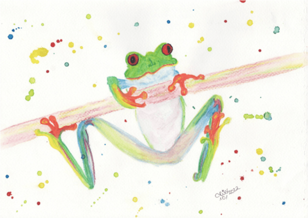 Watercolor Frog, bright multicolor painting, nature, wildlife, art for your home, joyful watercolor painting, original