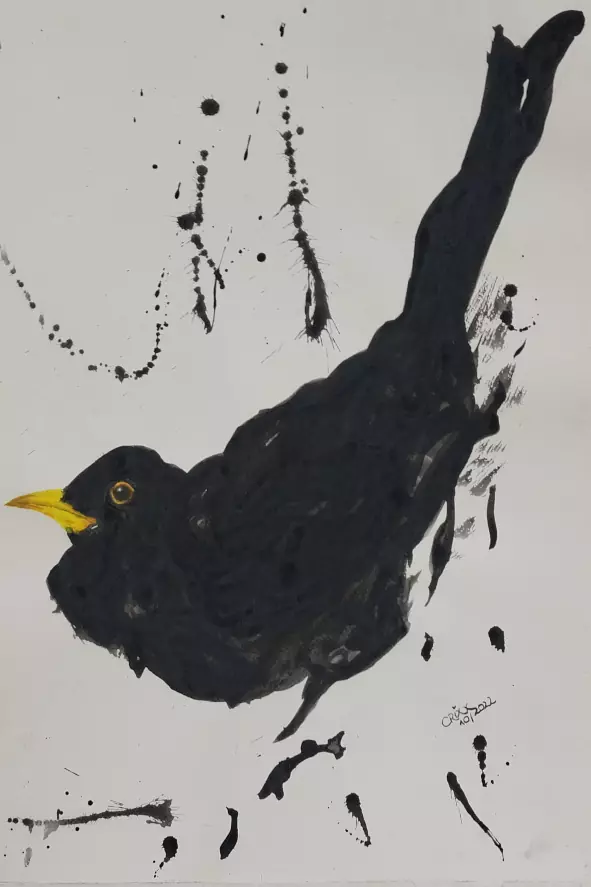 Black bird watercolor painting