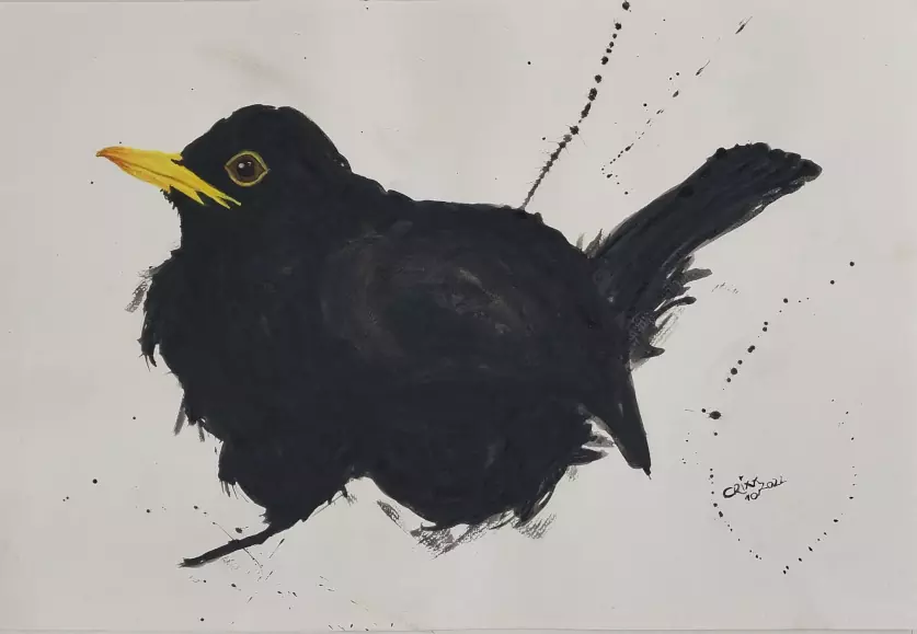 Black bird watercolor painting