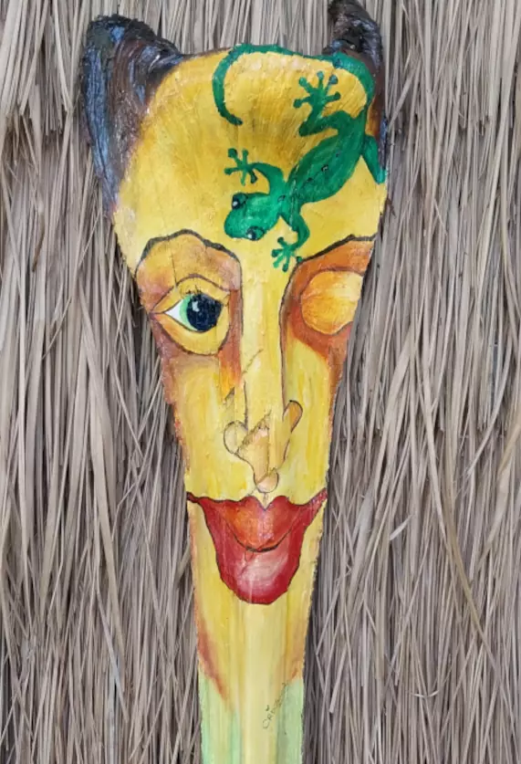 Coconut palm frond painting