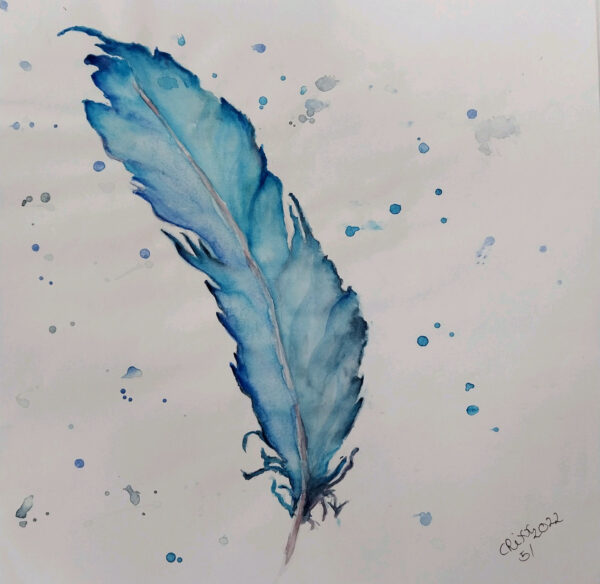 Blue feather watercolor painting