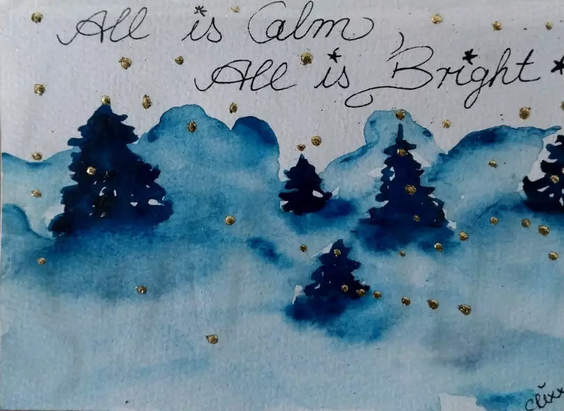 Snowy winter landscape X - mas gift card, A5 unfolded with envelop.