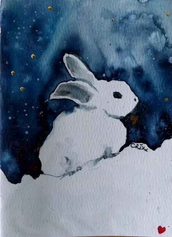 Snow white bunny X - mas card, A5 unfolded with envelop.
