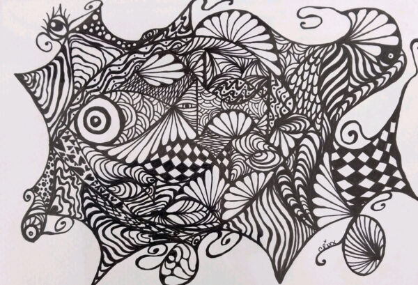 101 fish, black ink pen drawing.