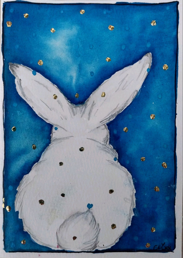 Winter bunny, watercolor gift card.