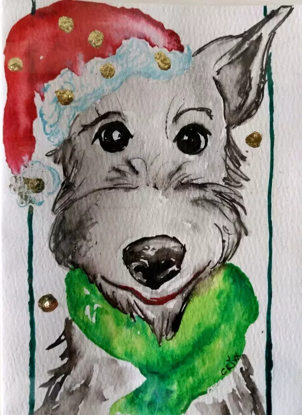 Xmas edition gift card, Santa dog 2