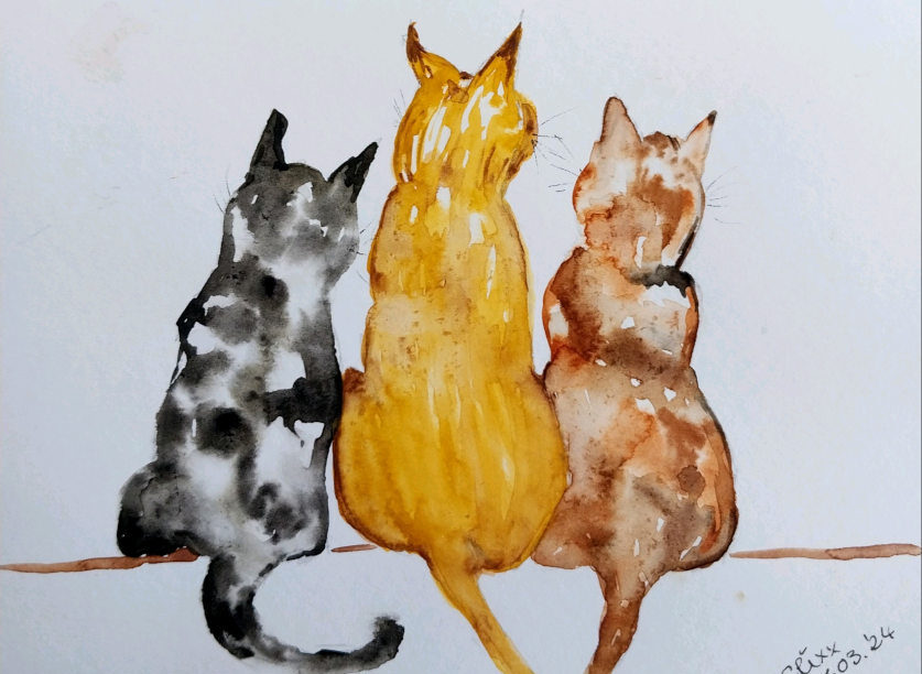 Three cats watercolor gift card