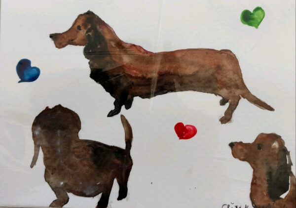 Sausage Dogs, Dackel, watercolor painting
