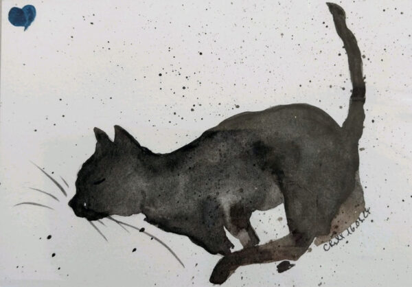Cat hunting watercolor painting