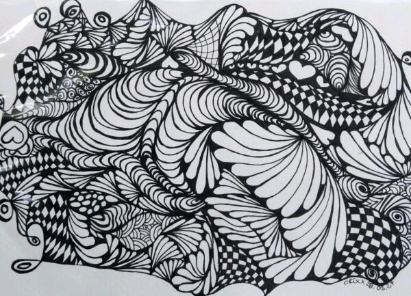 Patterns and shapes black ink pen drawing