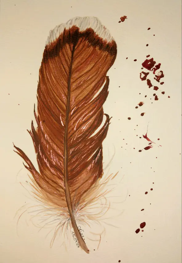 Maroon Feather watercolor painting